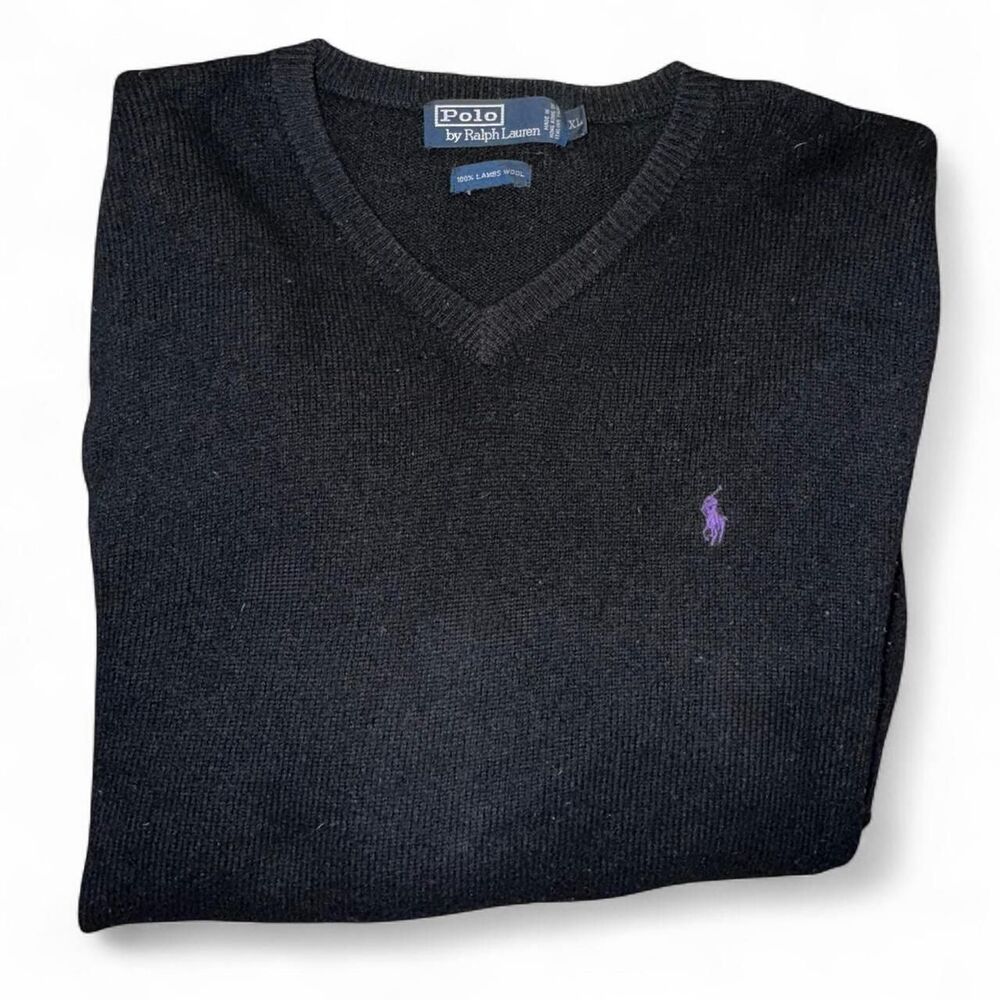 Vintage Polo-ralph-Lauren Men's Black V Neck sweater XL Lambs Wool